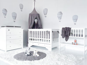 Contemporary Cot, Mattress, 4 Drawer & Bedside Bassinet Nursery Bundle