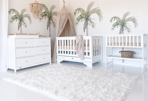 Contemporary Cot, Mattress, 6 Drawer & Bedside Bassinet Nursery Bundle