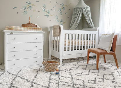 5-in-1 Sleigh Cot, Mattress & 4 Drawer Tallboy Nursery Bundle