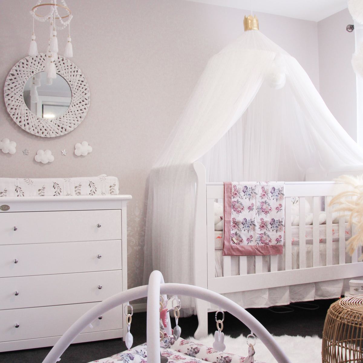 5-in-1 Sleigh Cot, Mattress & 4 Drawer Tallboy Nursery Bundle