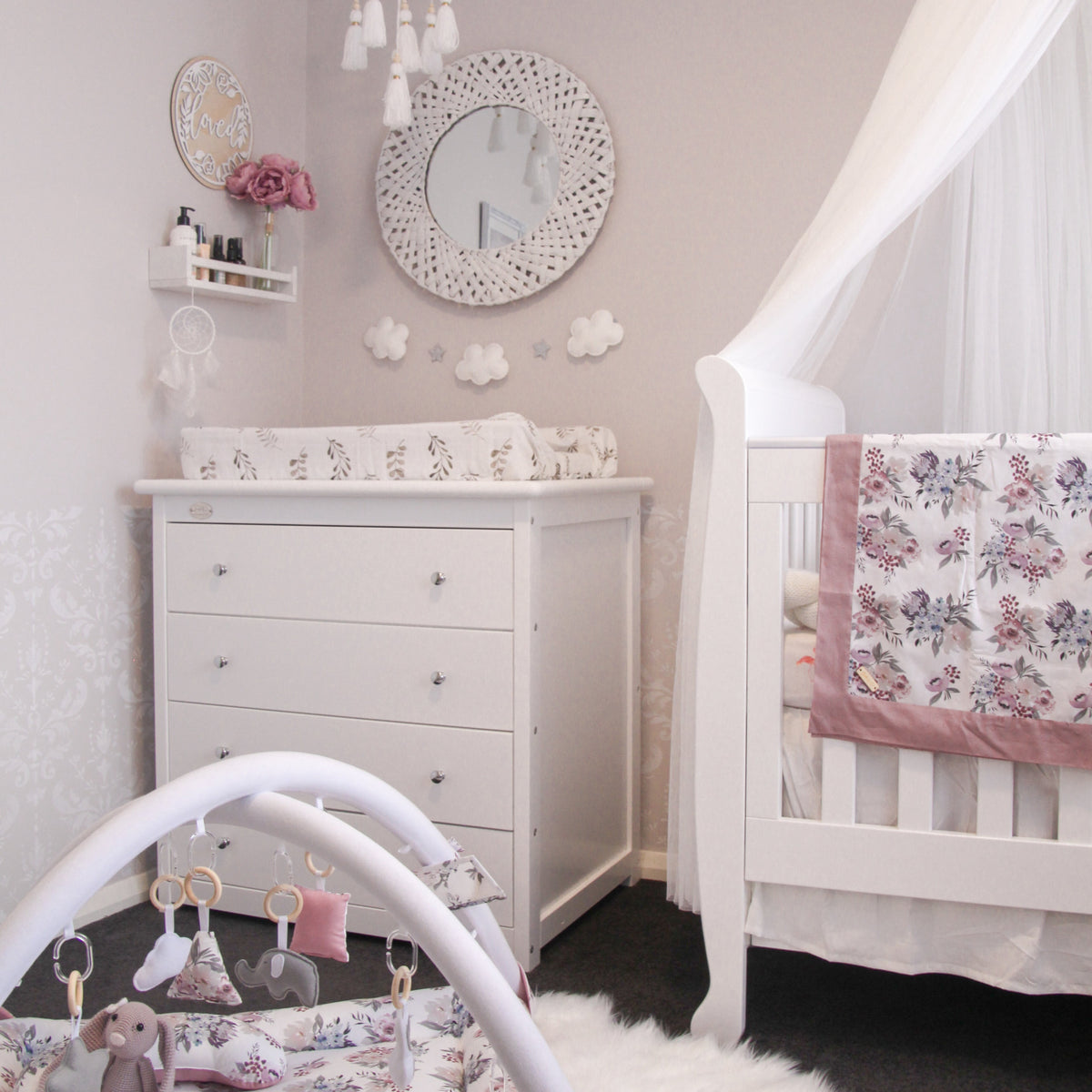 5-in-1 Sleigh Cot, Mattress & 4 Drawer Tallboy Nursery Bundle