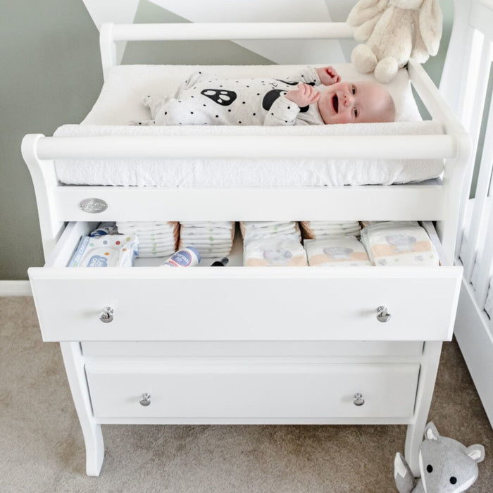 Cloud 9 3 Drawer Sleigh Change Table with Mattress - White