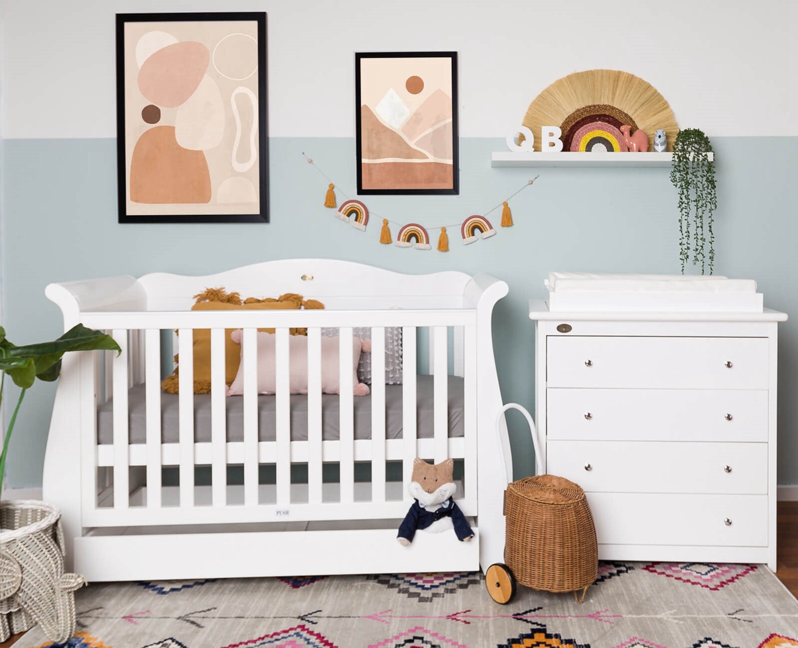 5 in 1 Sleigh Cot White