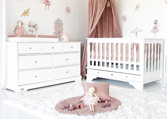 Contemporary Cot, Mattress & 7 Drawer Nursery Bundle