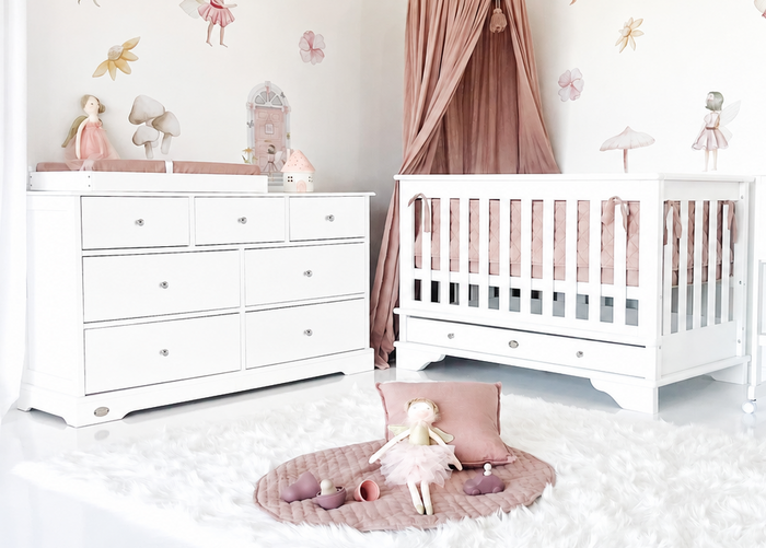 Contemporary Cot, Mattress & 7 Drawer Nursery Bundle