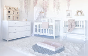 Heritage Cot, Mattress, 6 Drawer & Bedside Bassinet Nursery Bundle