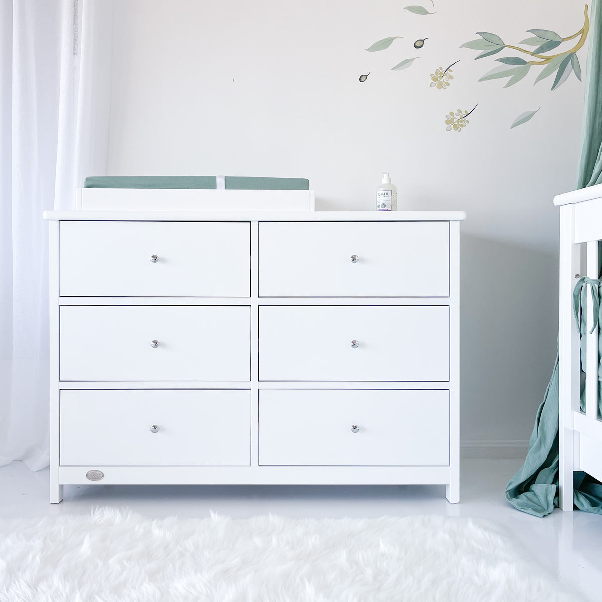 Front view of 6 drawer chest with change mat and timber frame