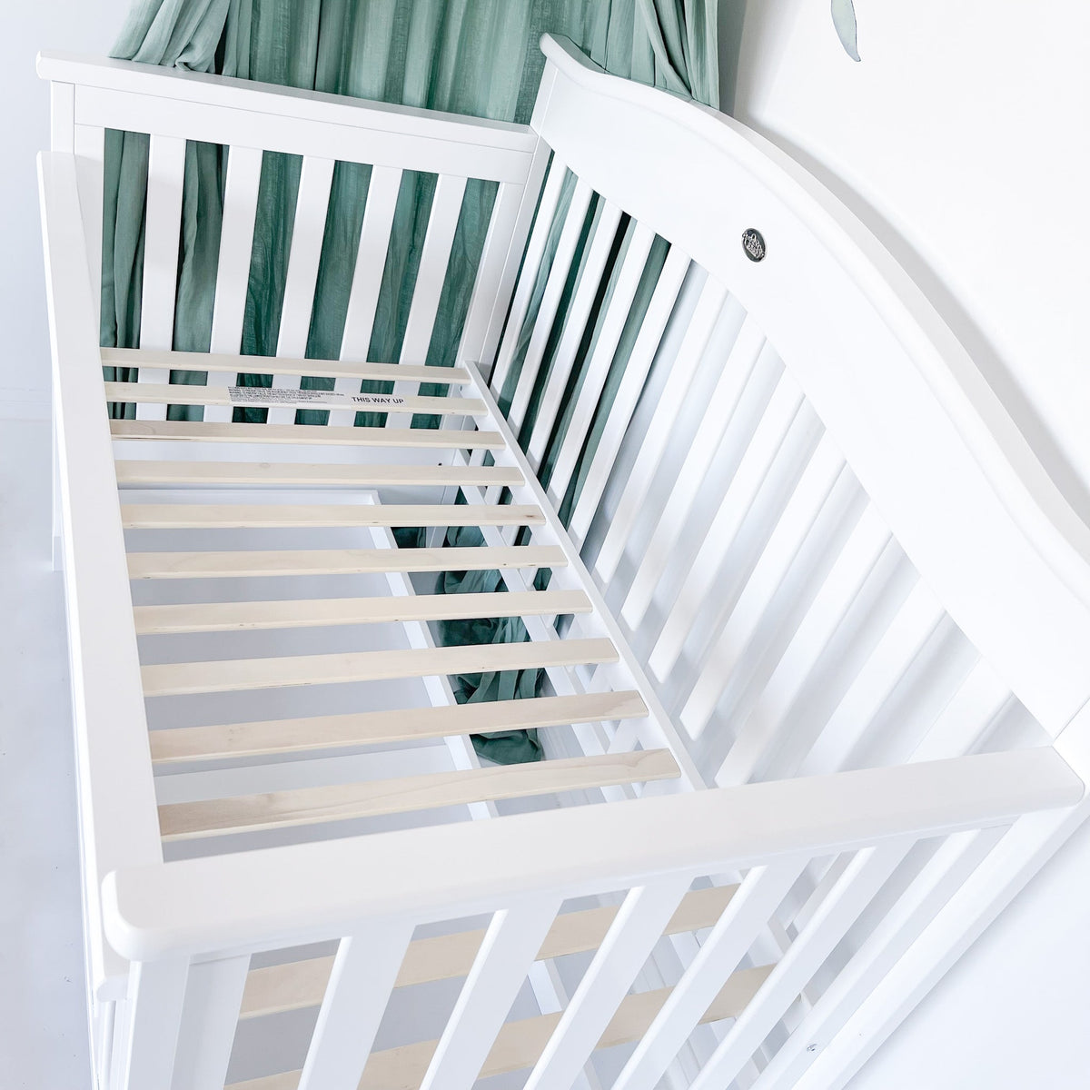 Timber bed base on Heritage cot