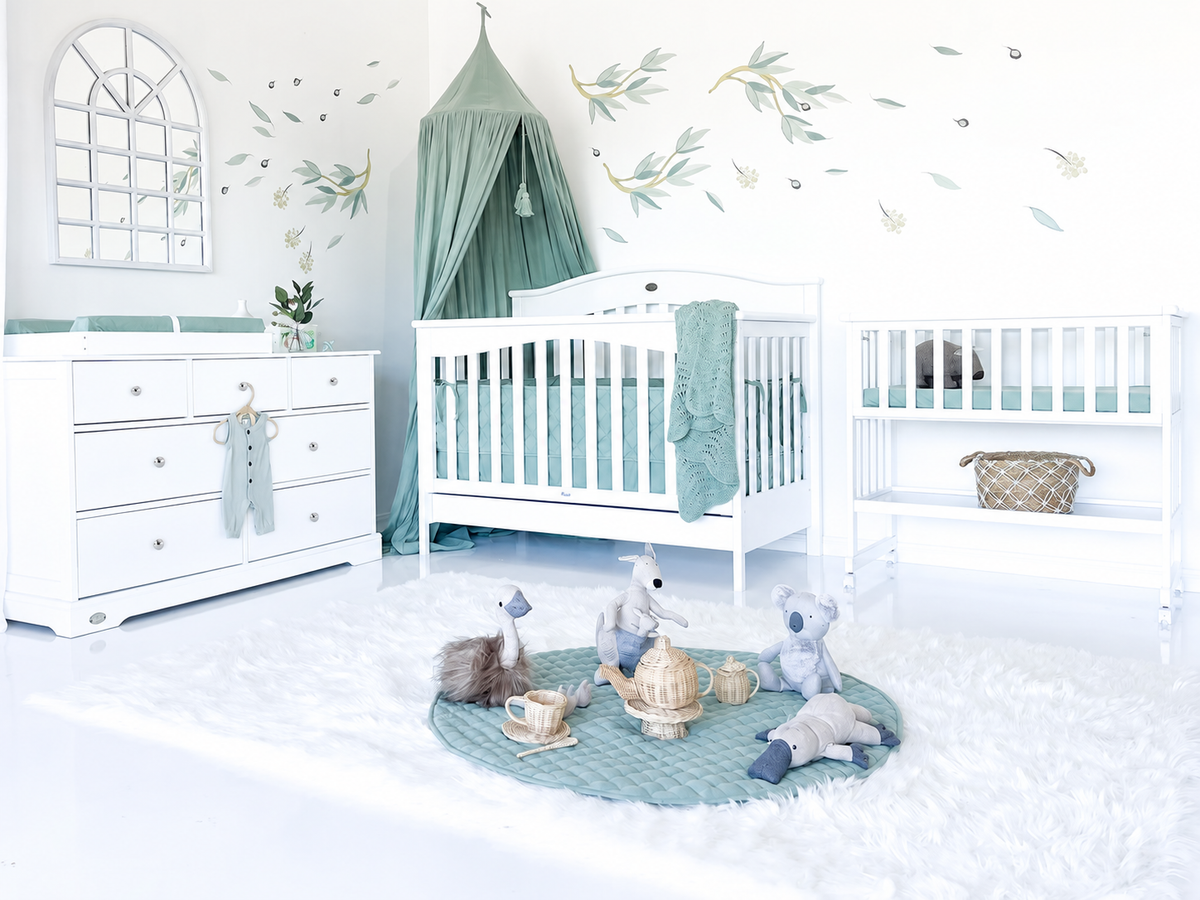 Heritage Cot, Mattress, 7 Drawer & Bedside Bassinet Nursery Bundle