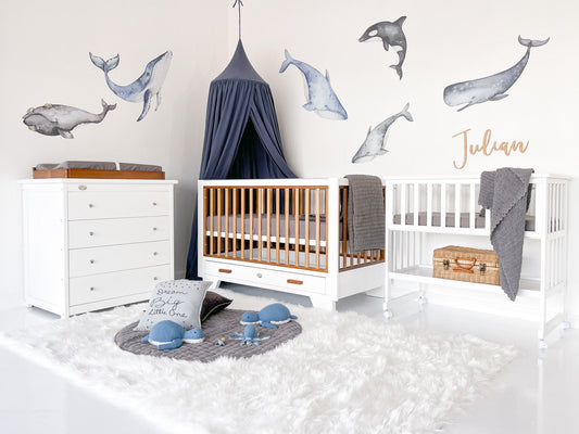 Cloud 9 Two Tone Cot with 4 Drawer Chest and Bedside Bassinet
