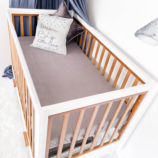 Two Tone cot with mattress and 4 drawer chest