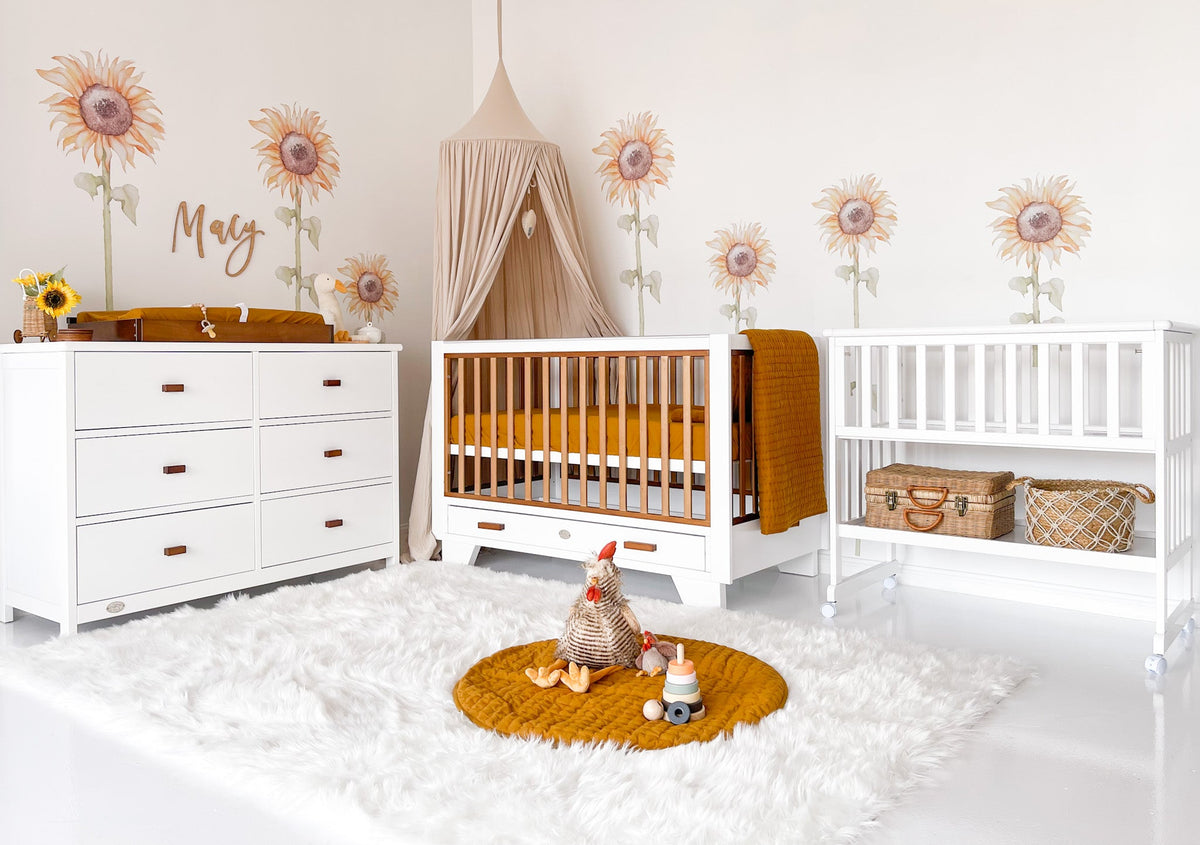 Two Tone 6 drawer and bassinet bundle with cot mattress