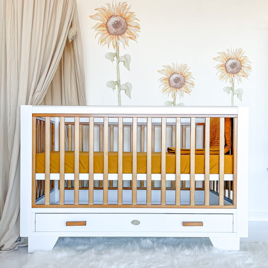 Cloud 9 Two Tone Cot - White and Natural Timber